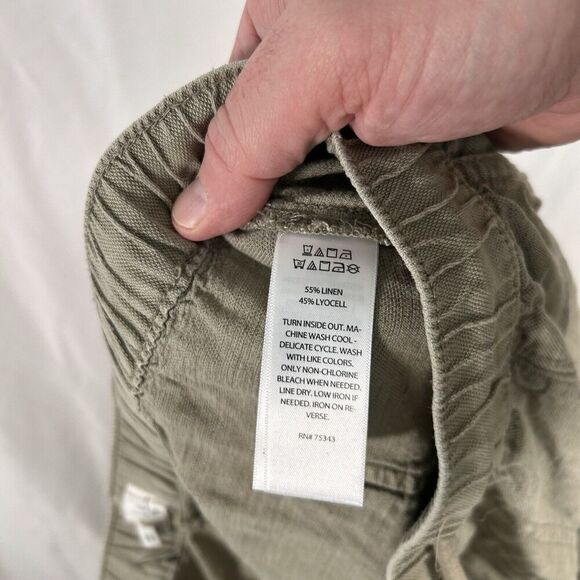 NWOT Nichole Miller Cargo Joggers Women's Medium Light Green Linen Bl Drawstring - Picture 12 of 12